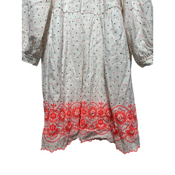 Sezane Grace Embroidery Midi Dress Large 44 Ballon Sleeves Linen Polka Dots Bows - Picture 12 of 16